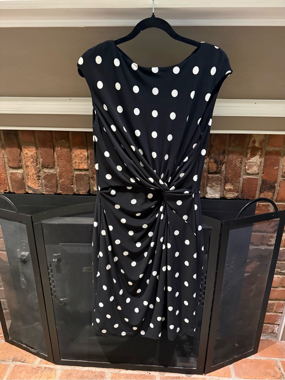 Lauren Ralph Lauren Polka Dot Twist Front Sheath Dress Black White 14